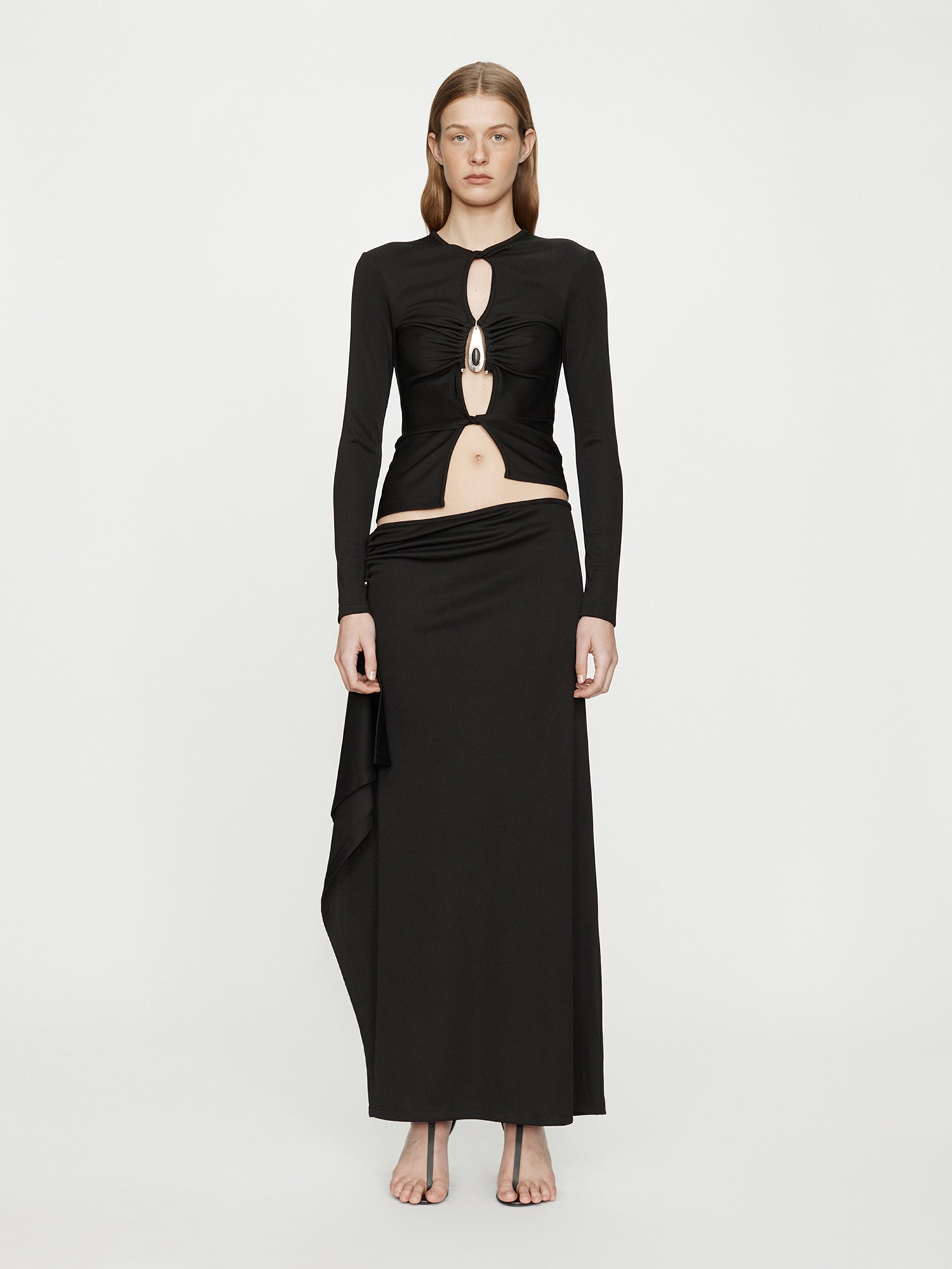 Crystal Pendant Open Twist Long Sleeve Top