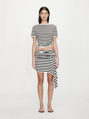 Stripe Knit Extension Drape Mini Skirt