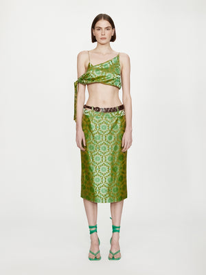 Palmira Leather Belted Midi Skirt