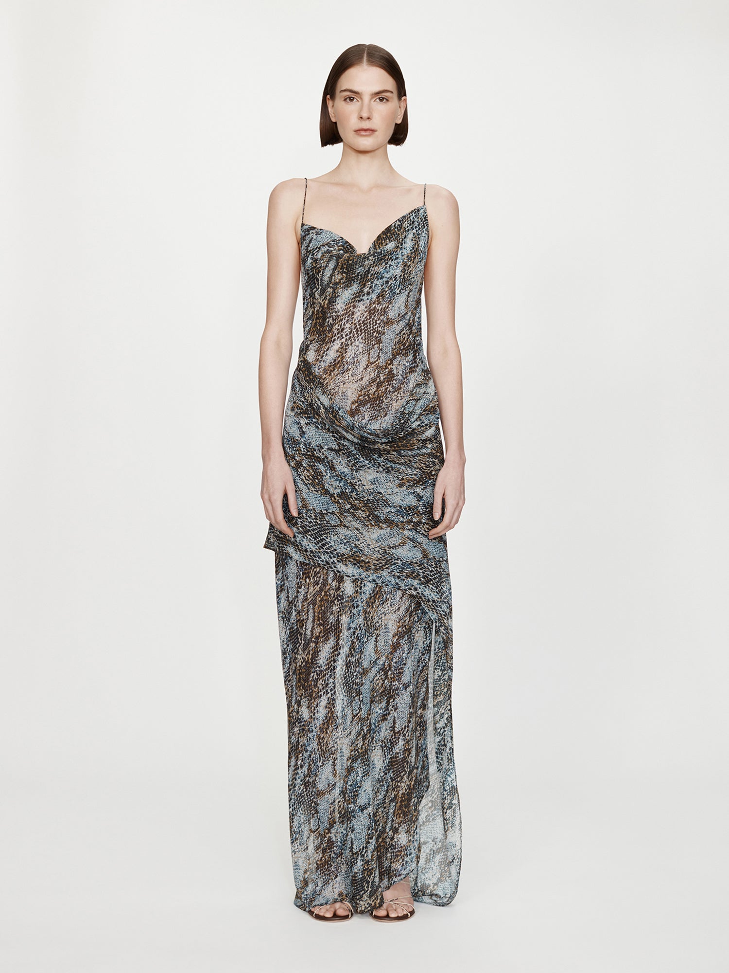 Cowl Hip Slip Print Dress