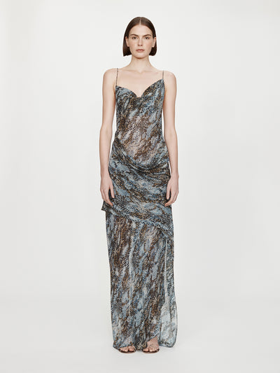 Cowl Hip Slip Print Dress