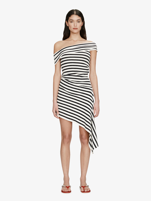 Stripe Knit Extension Drape Mini Dress
