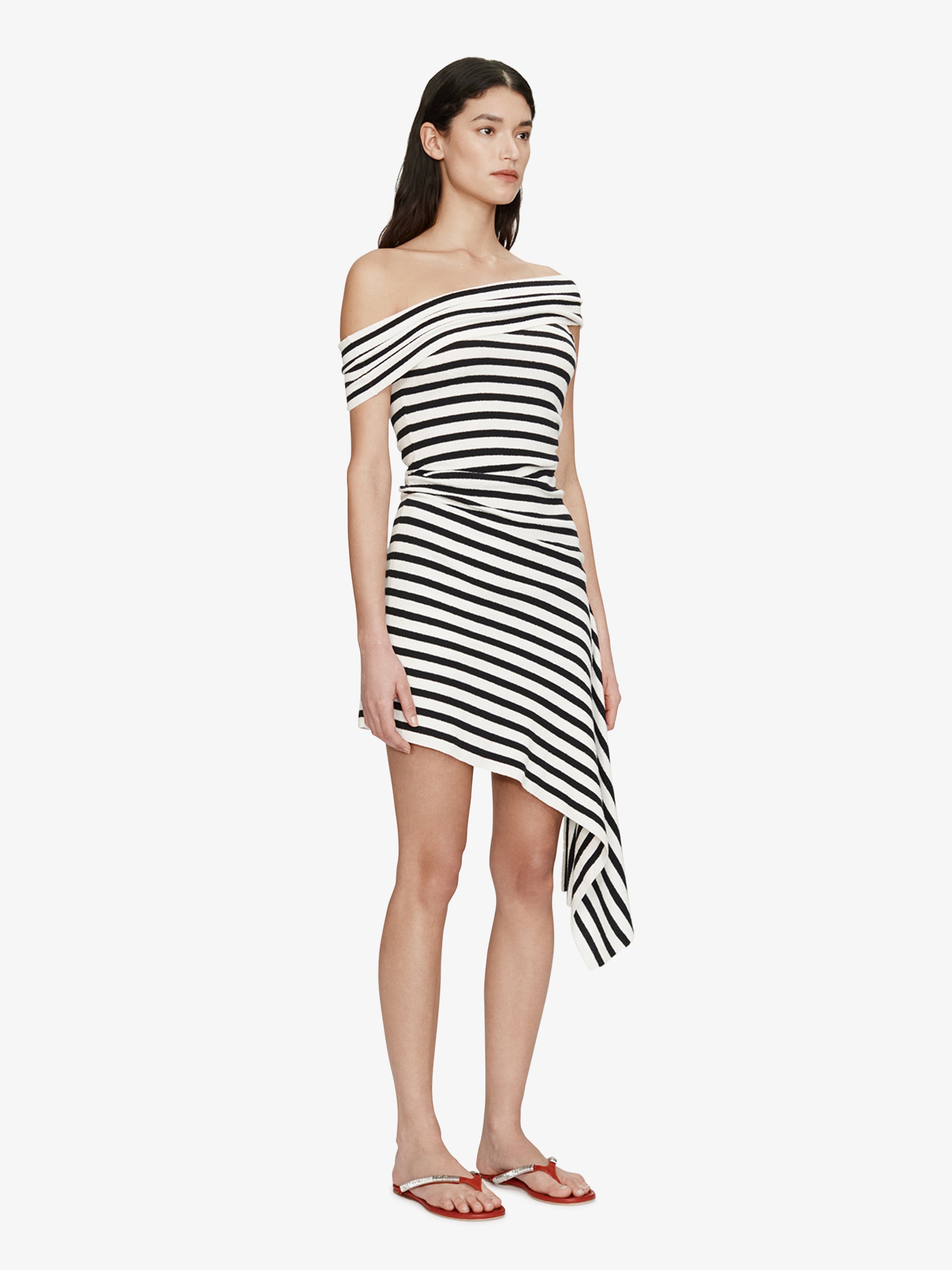 Stripe Knit Extension Drape Mini Dress