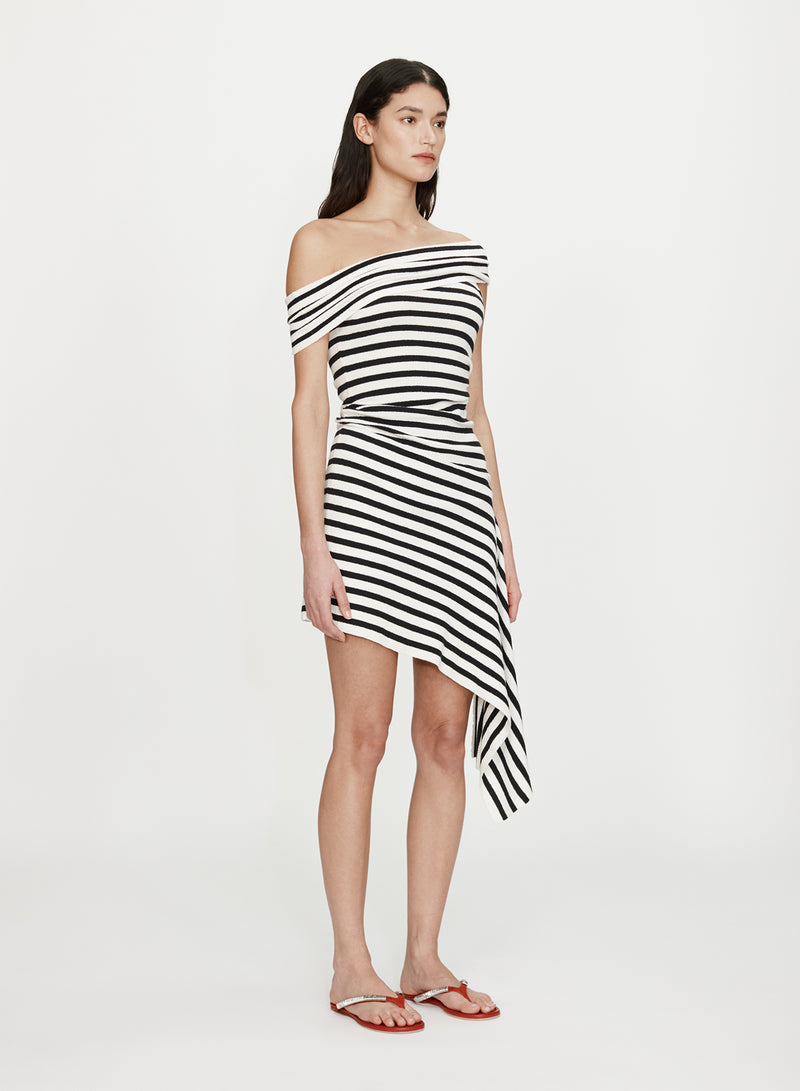 Stripe Knit Extension Drape Mini Dress - Image 2