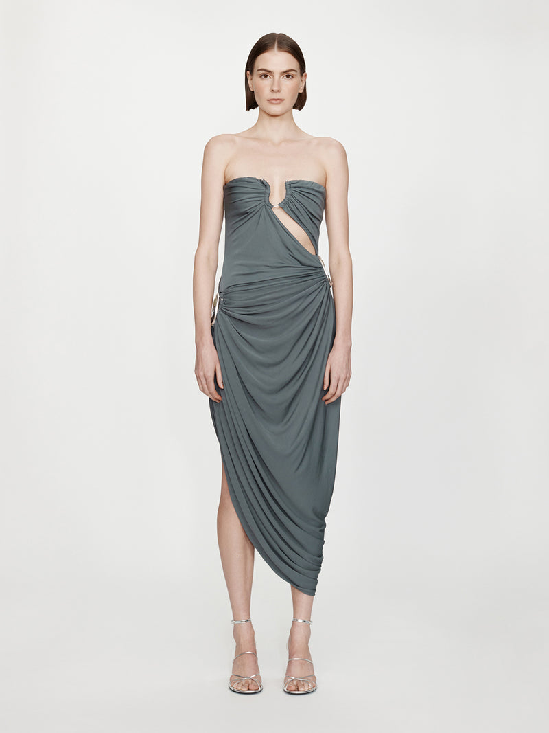 Orica Crystal Ruched Jersey Strapless Dress - Image 1