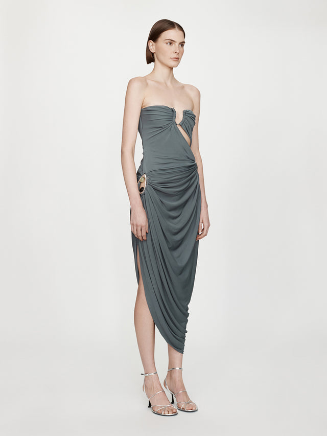 Orica Crystal Ruched Jersey Strapless Dress