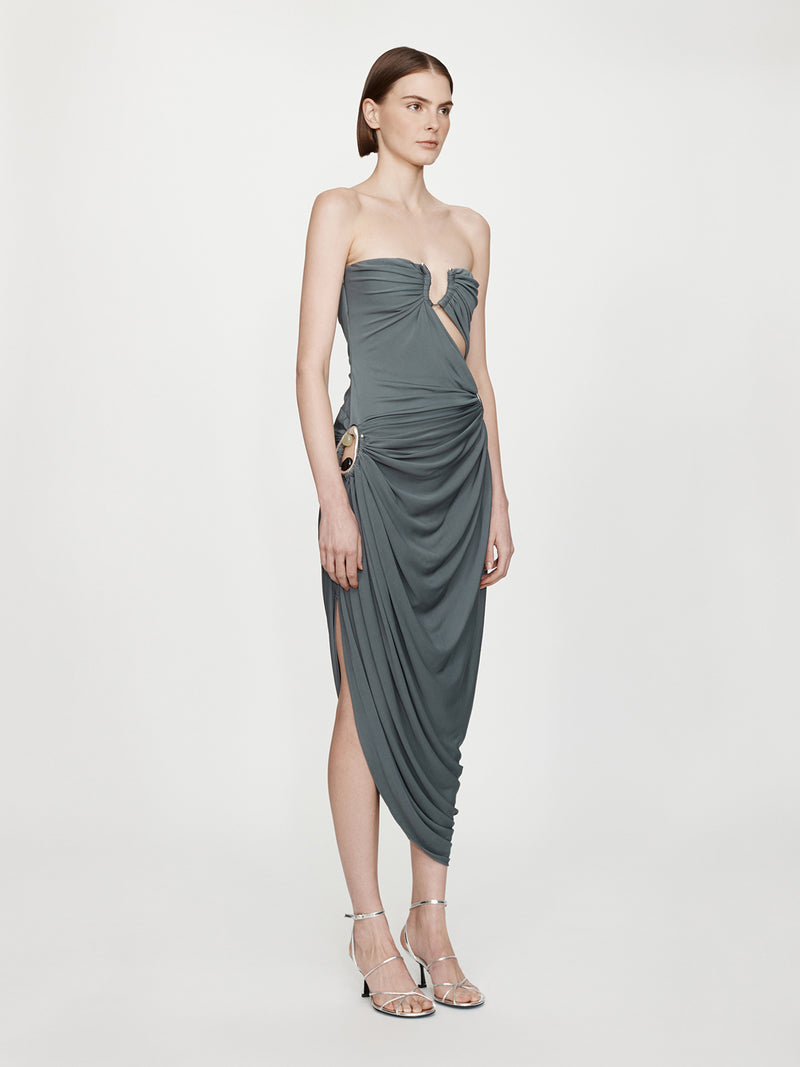 Orica Crystal Ruched Jersey Strapless Dress - Image 2