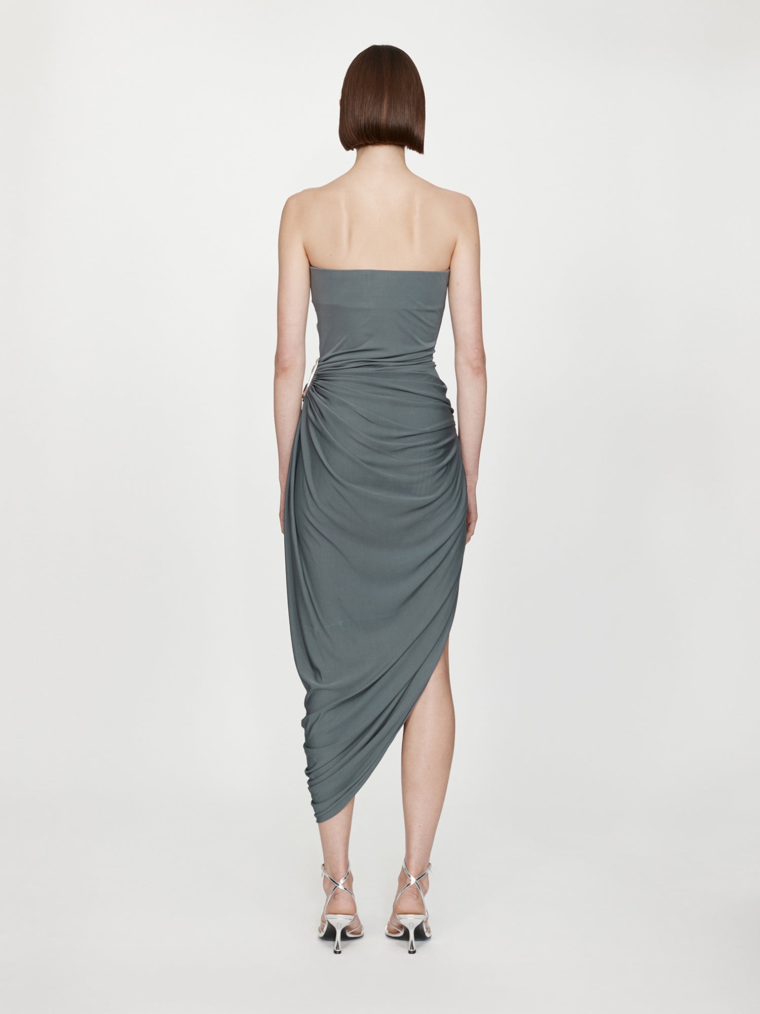 Orica Crystal Ruched Jersey Strapless Dress