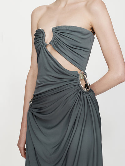 Orica Crystal Ruched Jersey Strapless Dress