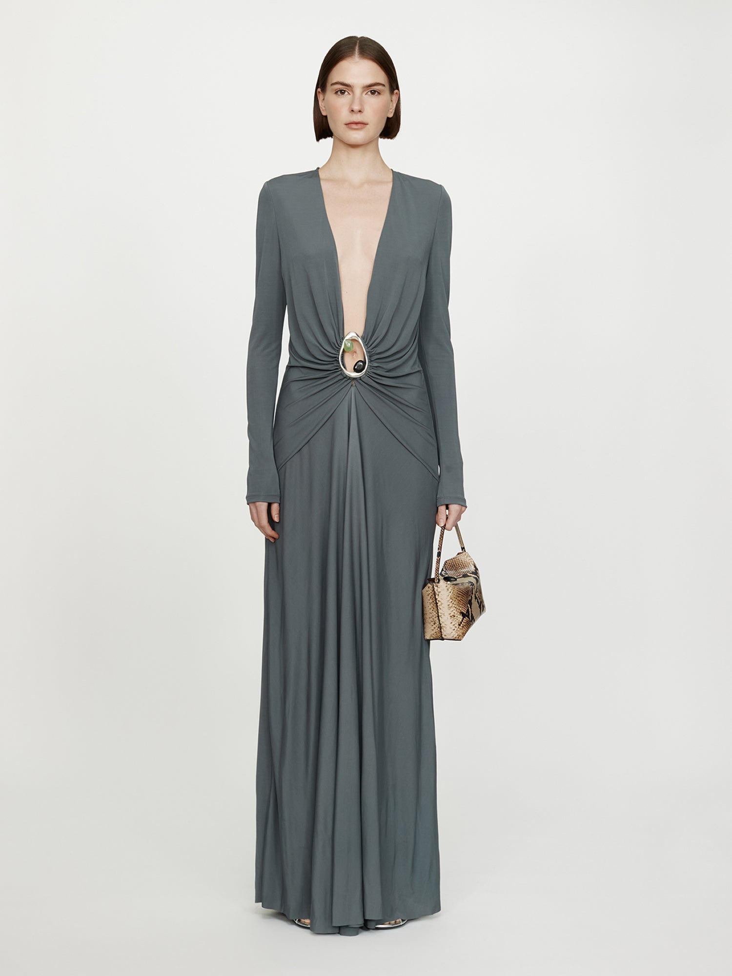 Orica Crystal Ruched Long Sleeve Dress