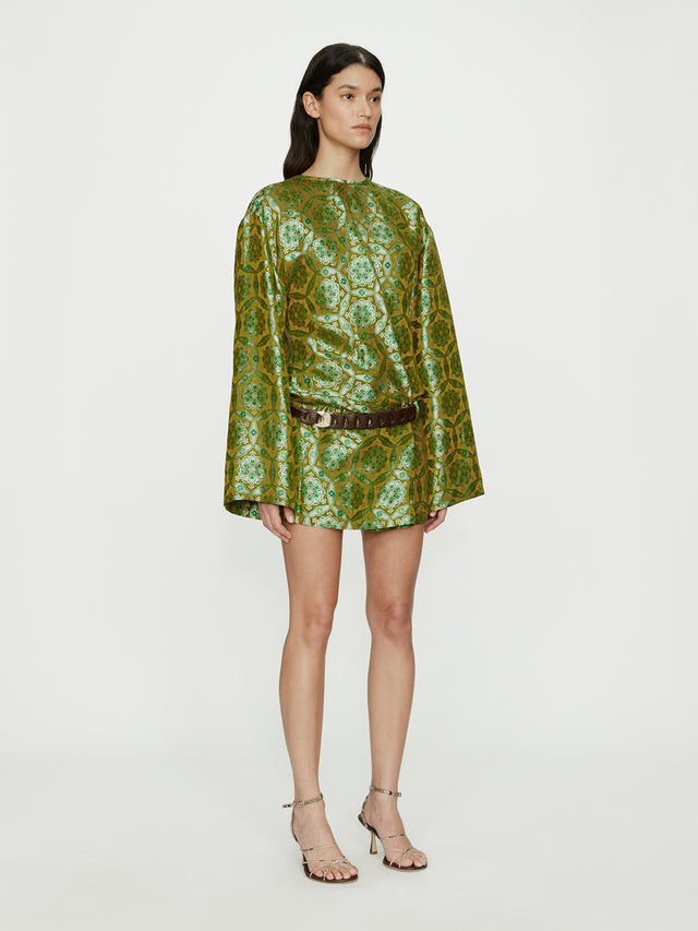 Palmira Leather Belted Long Sleeve Mini Dress