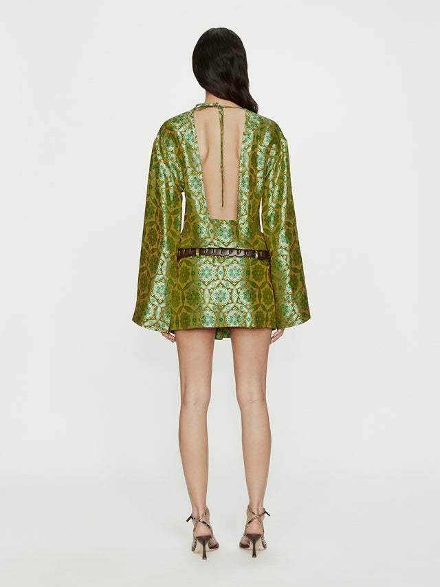 Palmira Leather Belted Long Sleeve Mini Dress