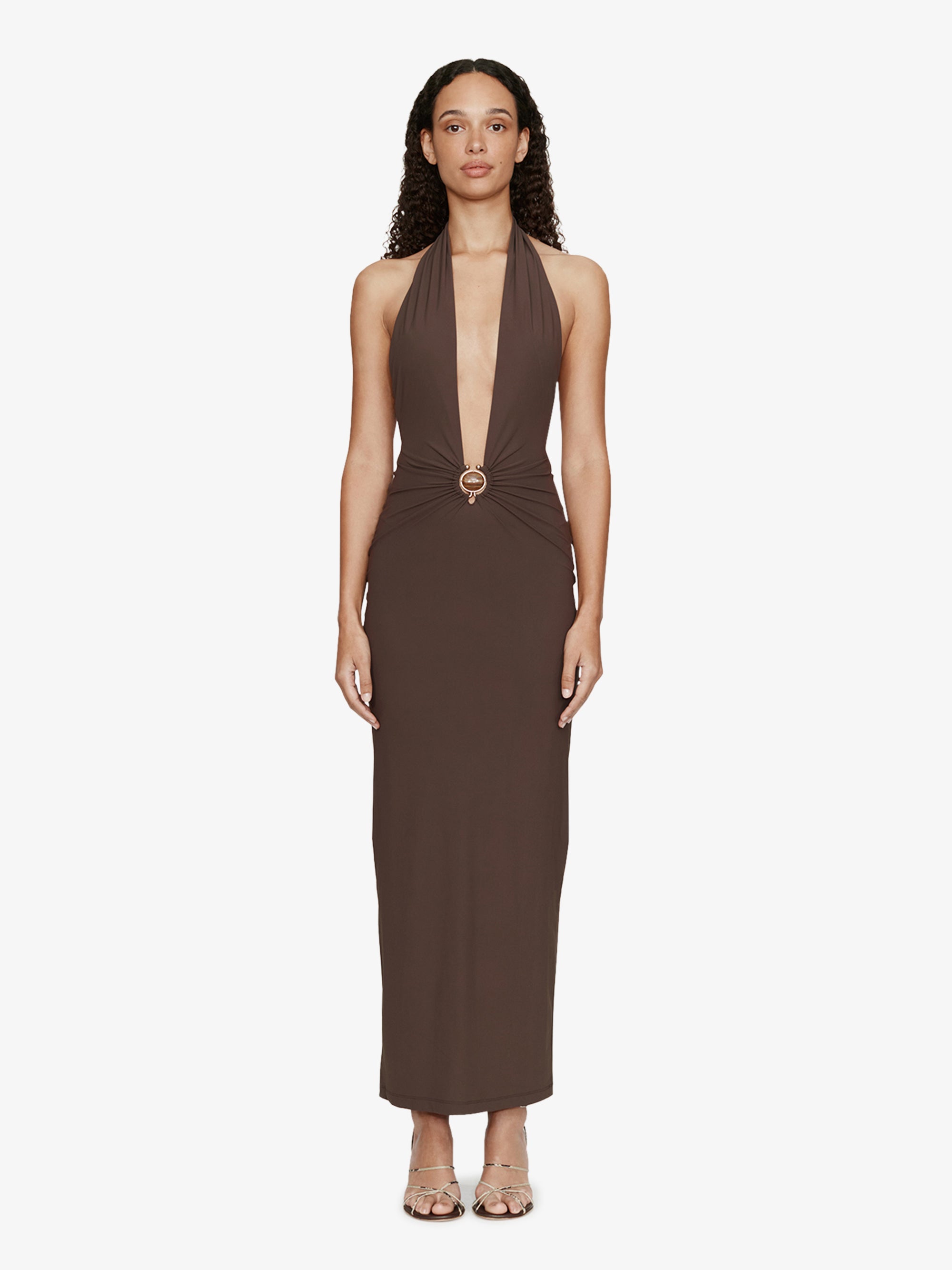 Mineral Stone Ruched Halter Lycra Dress