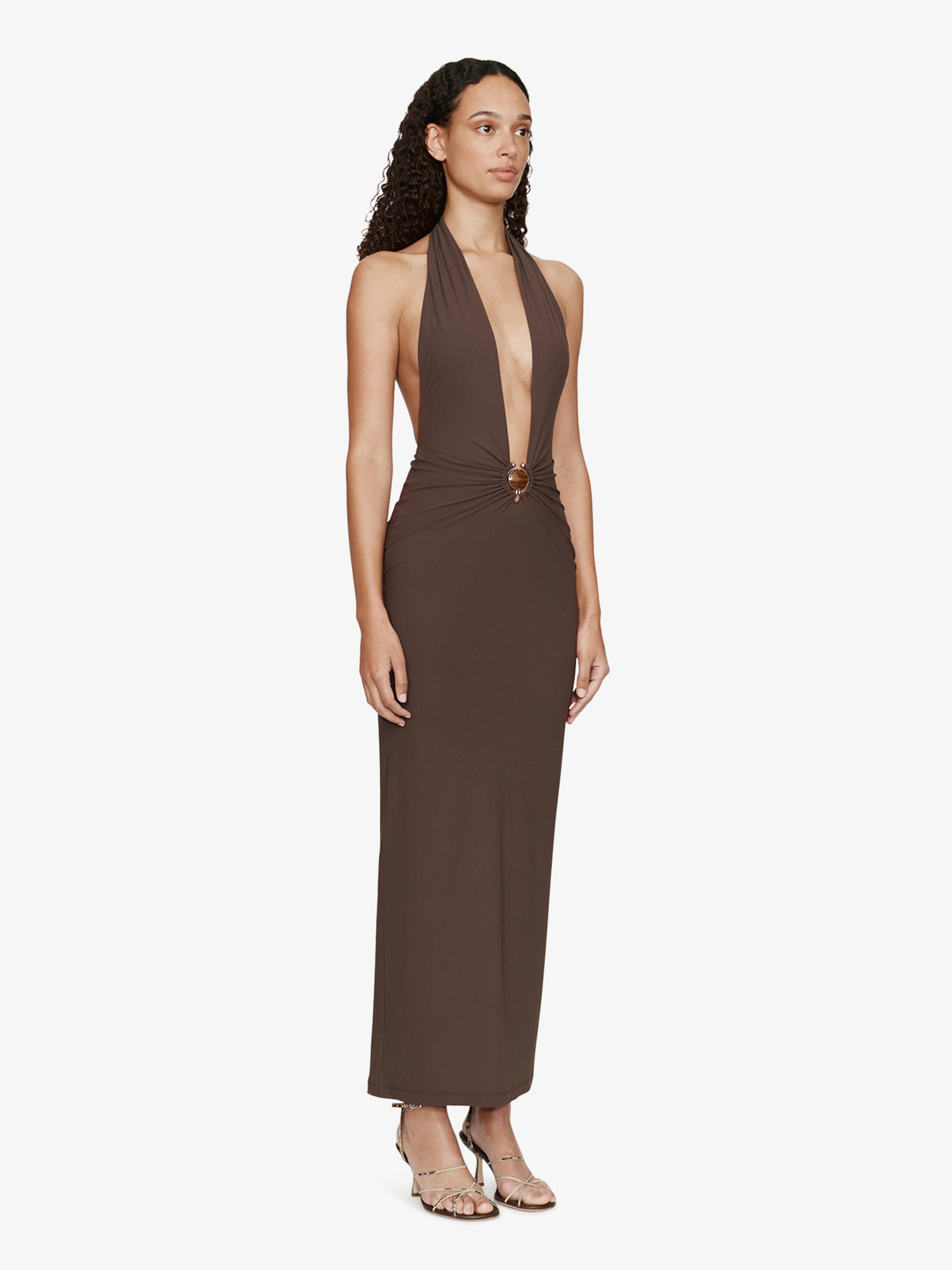 Mineral Stone Ruched Halter Lycra Dress