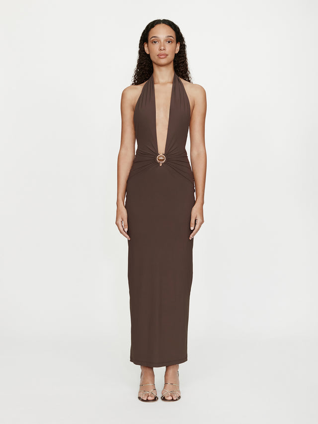 Mineral Stone Ruched Halter Lycra Dress