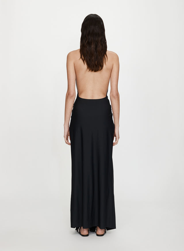 Crystal Pendant Ruched Lycra Halter Dress