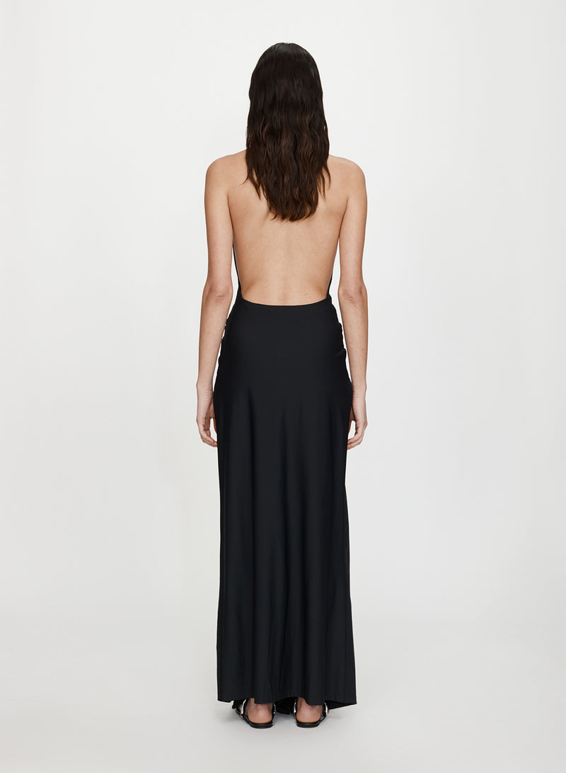 Crystal Pendant Ruched Lycra Halter Dress - Image 4