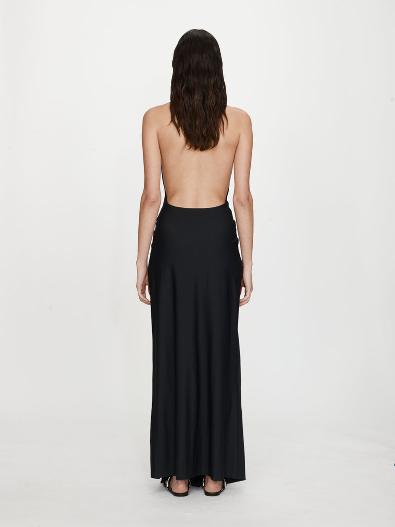 Crystal Pendant Ruched Lycra Halter Dress - Image 4