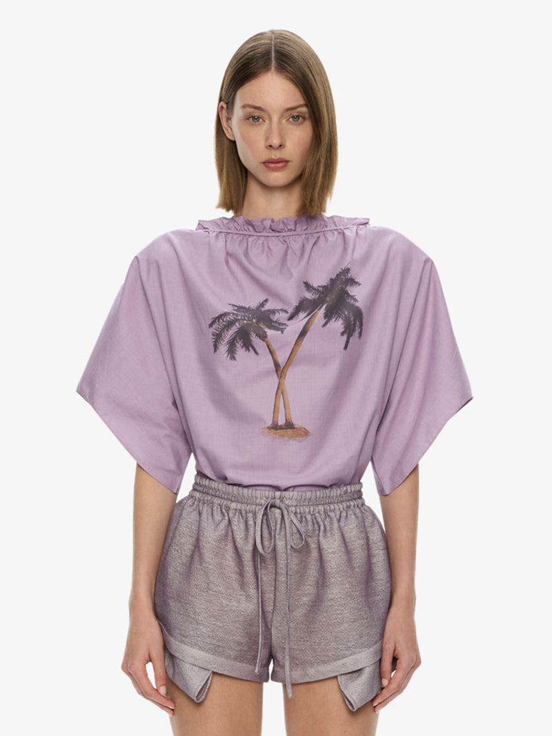 Mirage Palm Poplin Top - Image 1