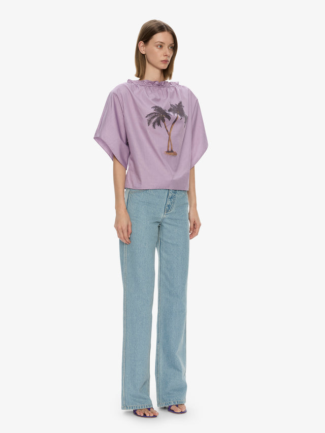 Mirage Palm Poplin Top