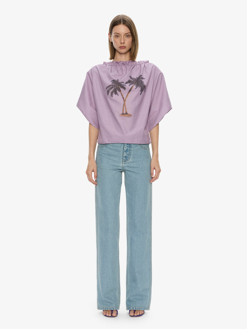 Mirage Palm Poplin Top - Image 2