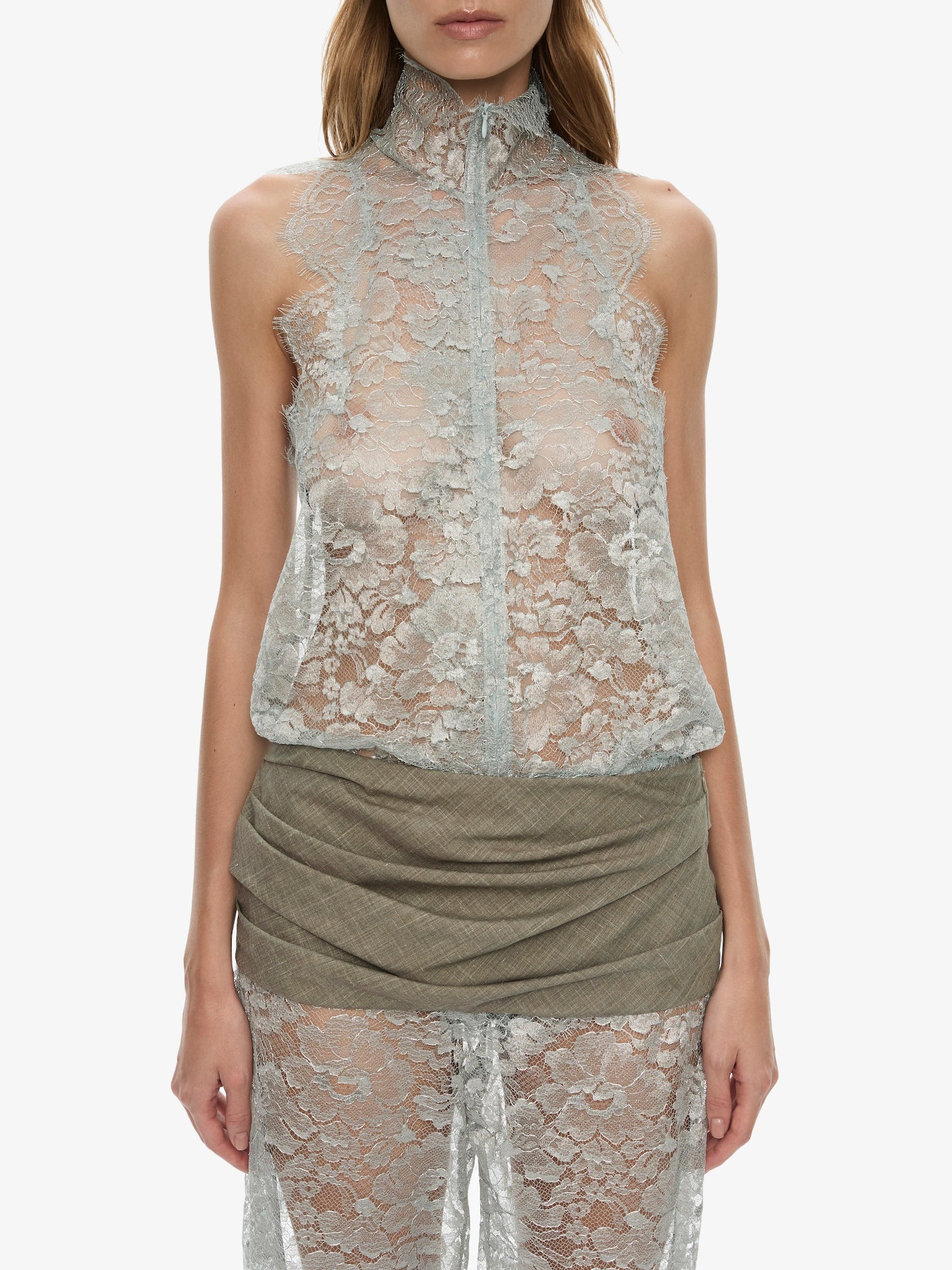 Moonlit Patina Lace Zipped One Piece