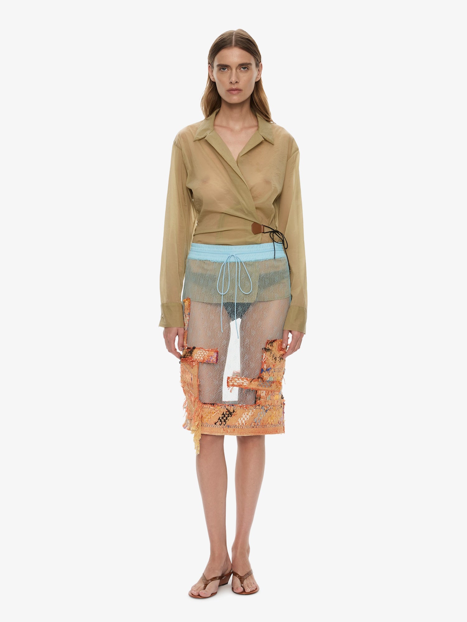 Kirk Mottled Sheer Leather Tie Shirt