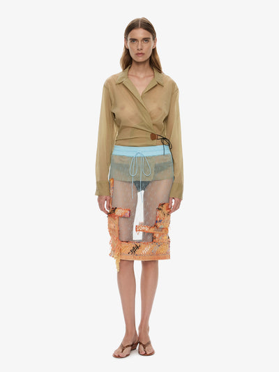 Kirk Mottled Sheer Leather Tie Shirt