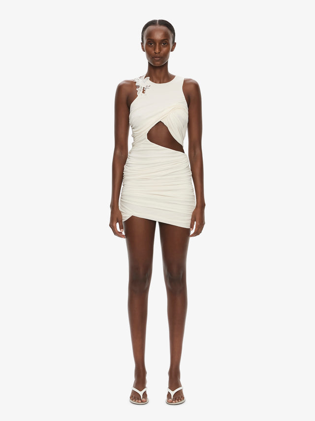 Hibiscus Embroidered Fold Up Mini Dress