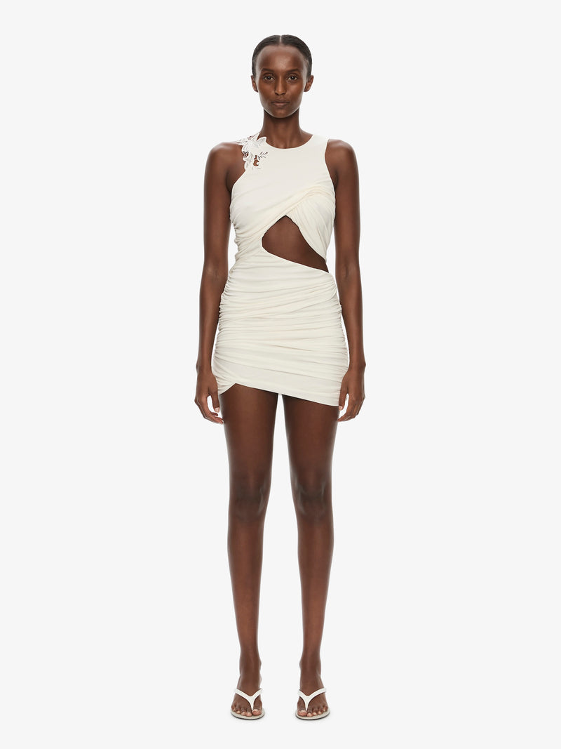 Hibiscus Embroidered Fold Up Mini Dress - Image 1