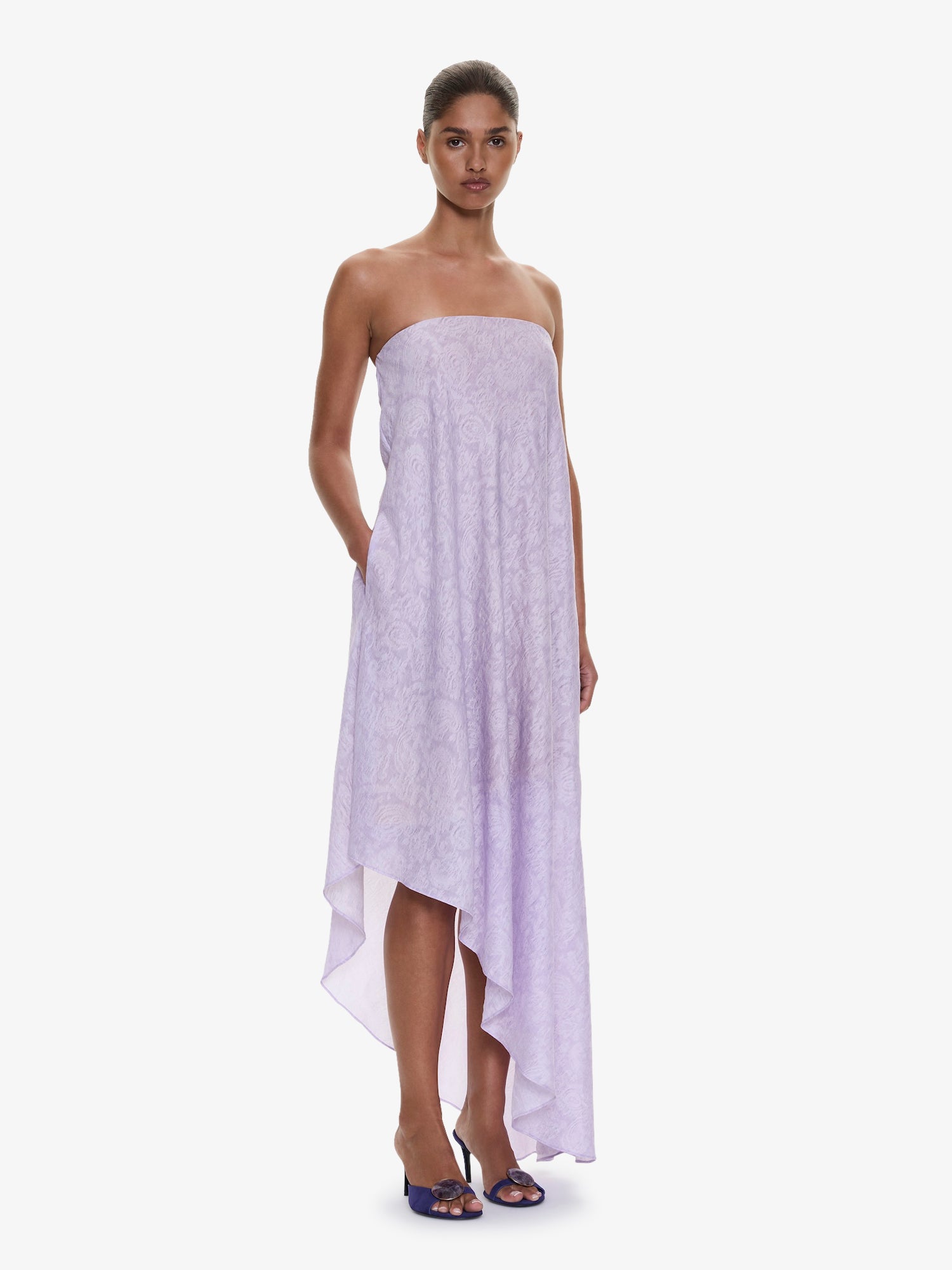 Light Leak Jacquard Cascade Strapless Dress