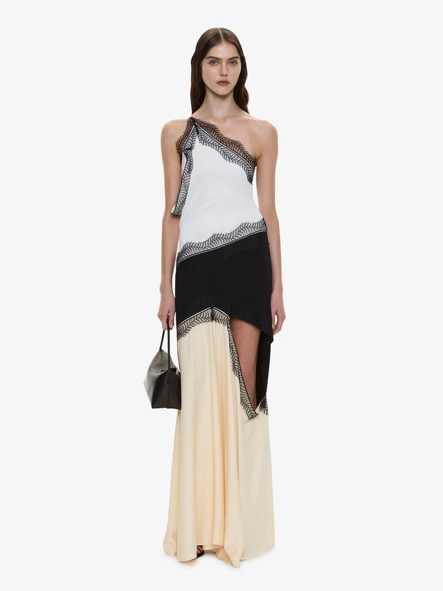 Keira Split Lace One Shoulder Cutaway Dress