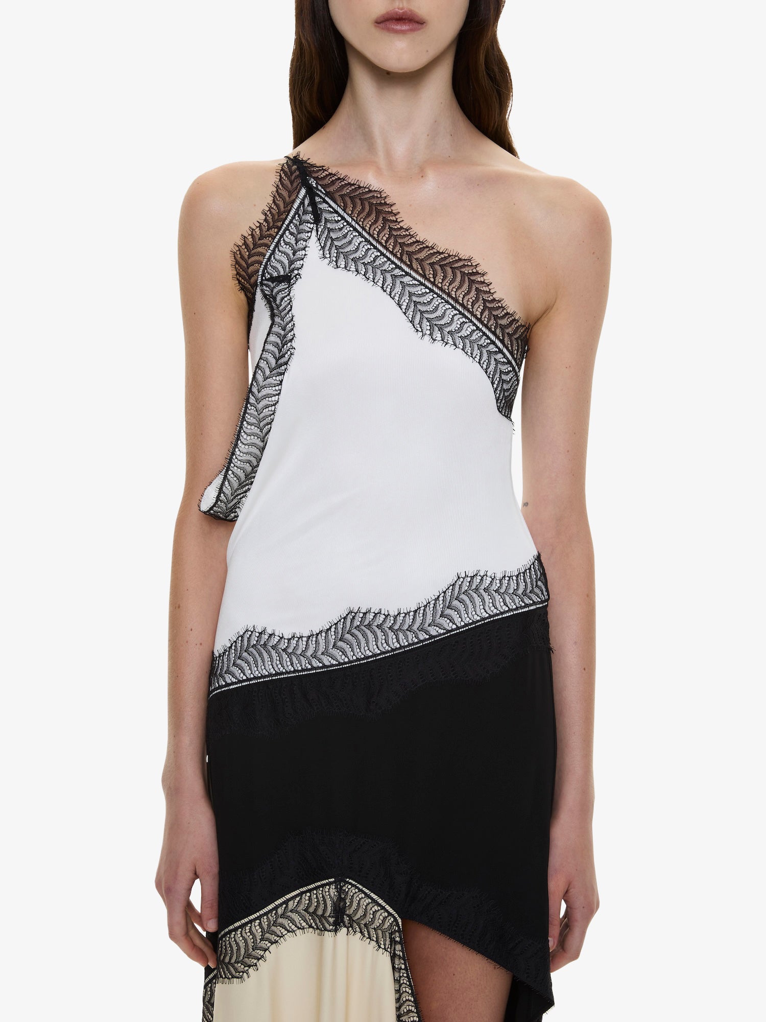 Keira Split Lace One Shoulder Cutaway Dress