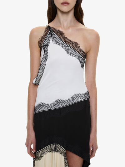 Keira Split Lace One Shoulder Cutaway Dress