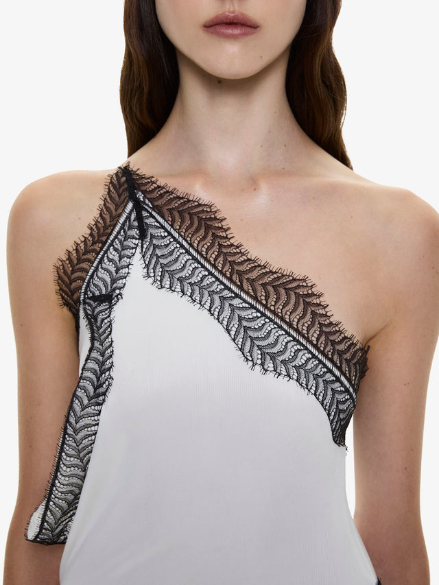 Keira Split Lace One Shoulder Cutaway Dress