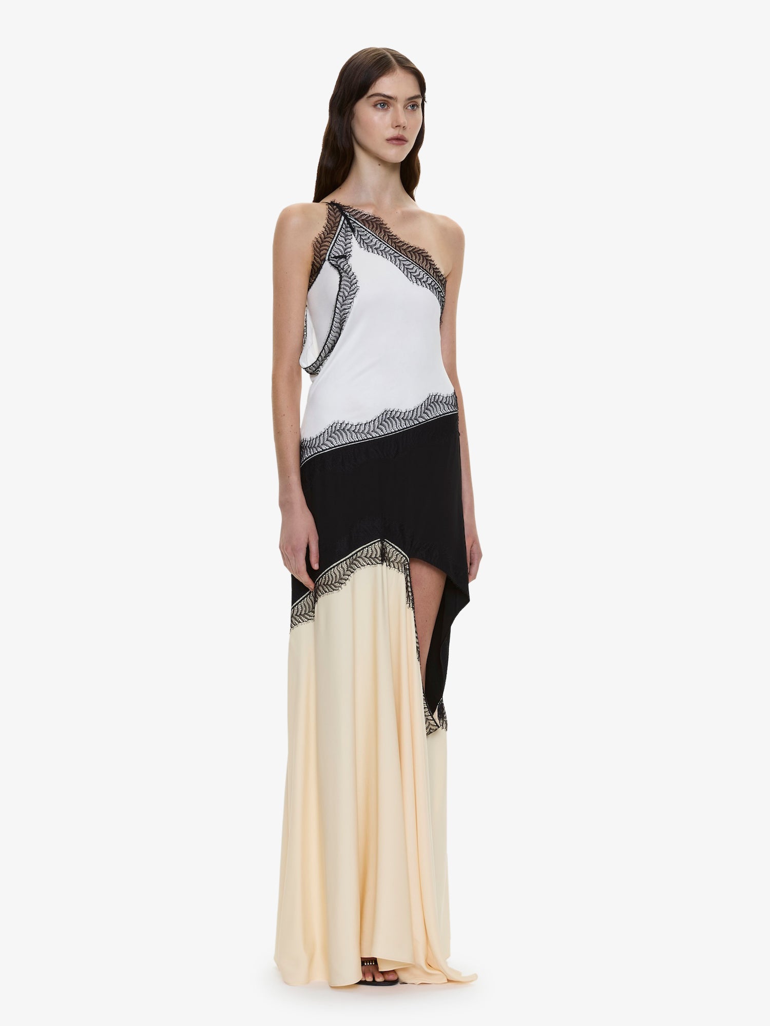 Keira Split Lace One Shoulder Cutaway Dress