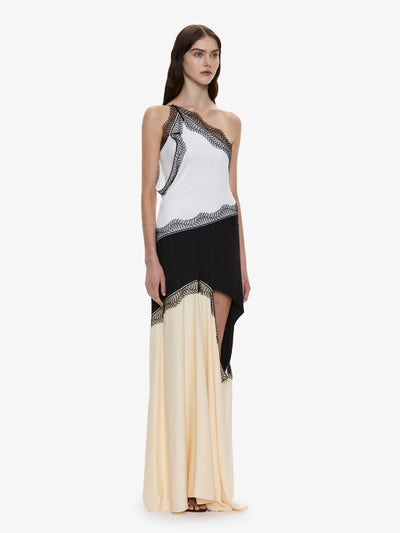Keira Split Lace One Shoulder Cutaway Dress