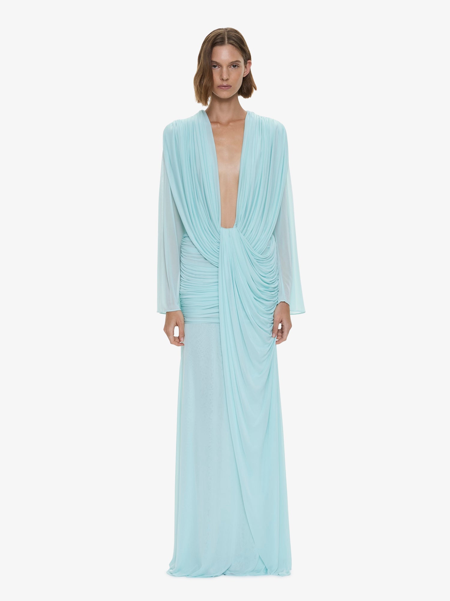 Ripple Drape Long Sleeve Gown