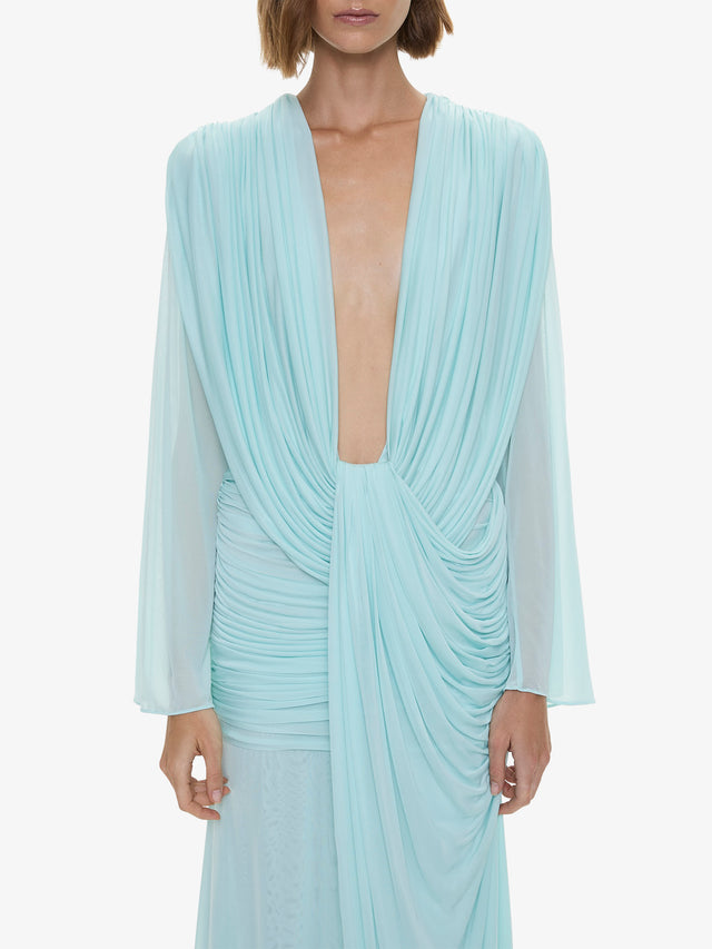 Ripple Drape Long Sleeve Gown