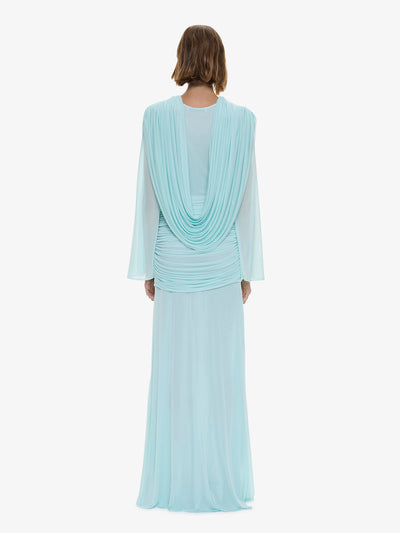 Ripple Drape Long Sleeve Gown