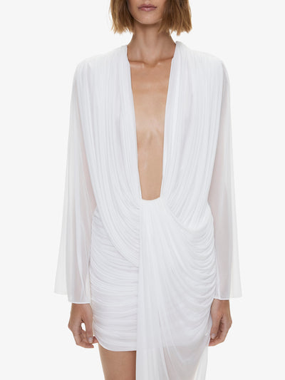Ripple Drape Long Sleeve Mini Dress