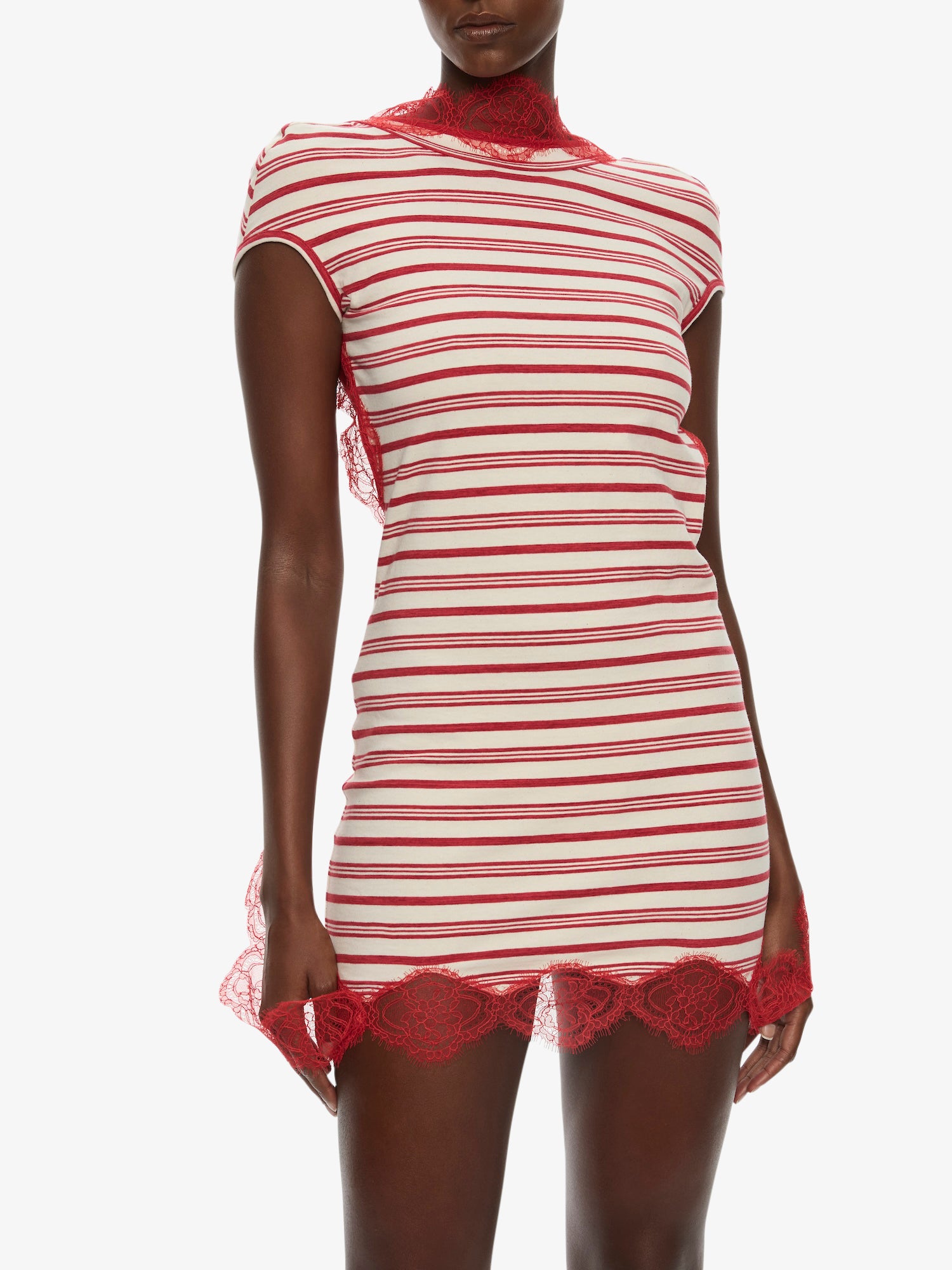 Stripe Jersey Lace Trimmed Tee Dress