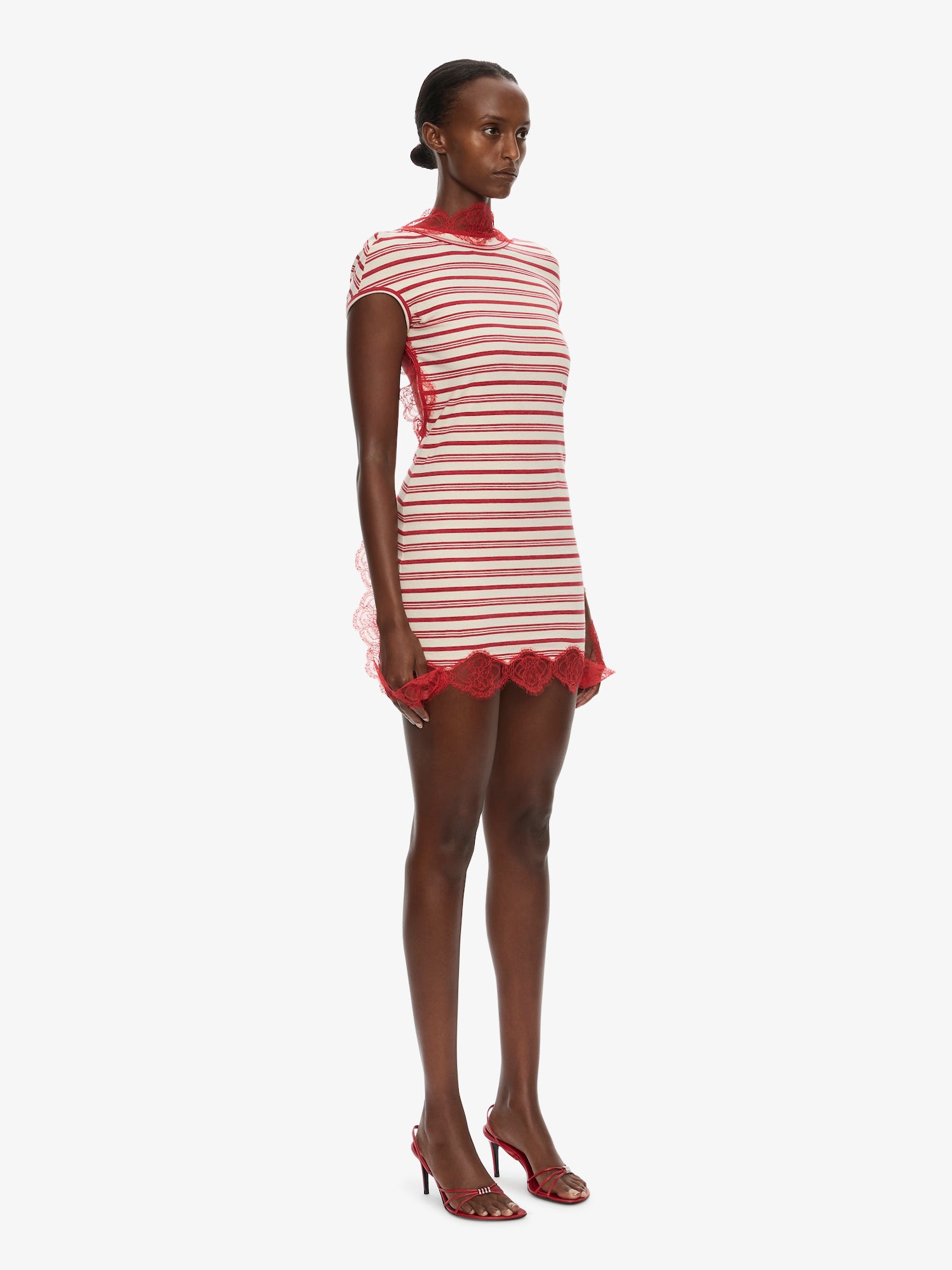 Stripe Jersey Lace Trimmed Tee Dress