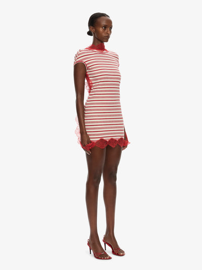 Stripe Jersey Lace Trimmed Tee Dress