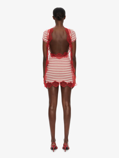 Stripe Jersey Lace Trimmed Tee Dress