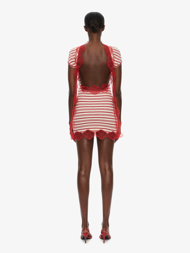 Stripe Jersey Lace Trimmed Tee Dress