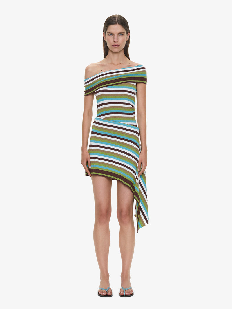 Stripe Knit Extension Drape Mini Dress - Image 1