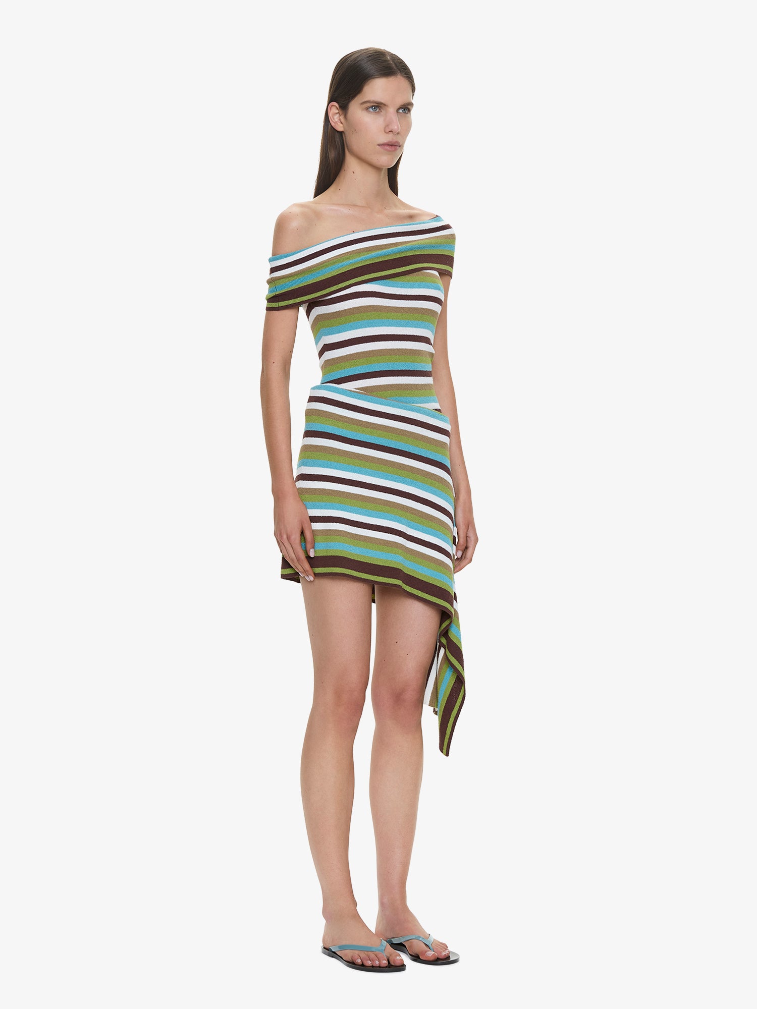 Stripe Knit Extension Drape Mini Dress