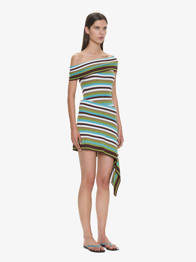 Stripe Knit Extension Drape Mini Dress
