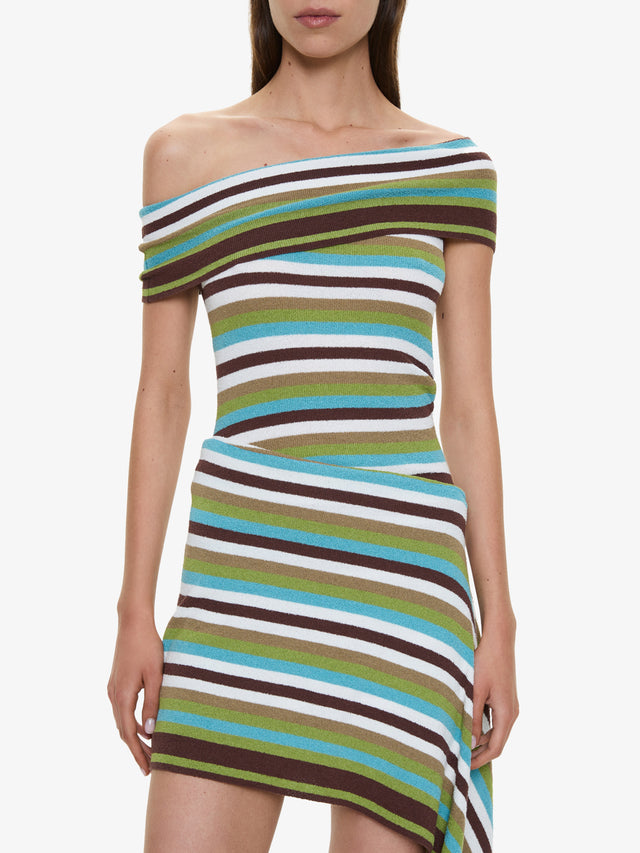 Stripe Knit Extension Drape Mini Dress